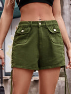 Drawstring Denim Shorts with Pockets - Delanoir