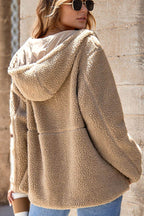 Drawstring Fleece Zip Up Hooded Jacket - Delanoir