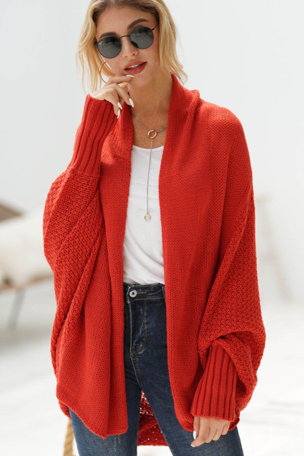 Open Front Batwing Sleeve Cardigan - Delanoir
