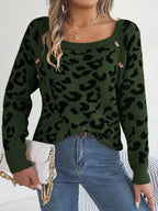 Leopard Buttoned Square Neck Sweater - Delanoir