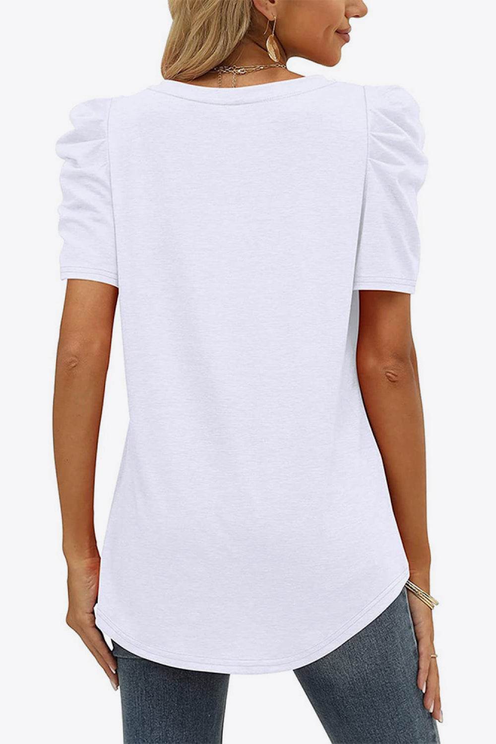 V-Neck Puff Sleeve Tee - Delanoir