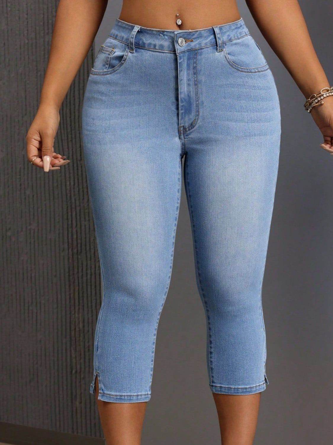 Side Slit Skinny Jeans with Pockets - Delanoir