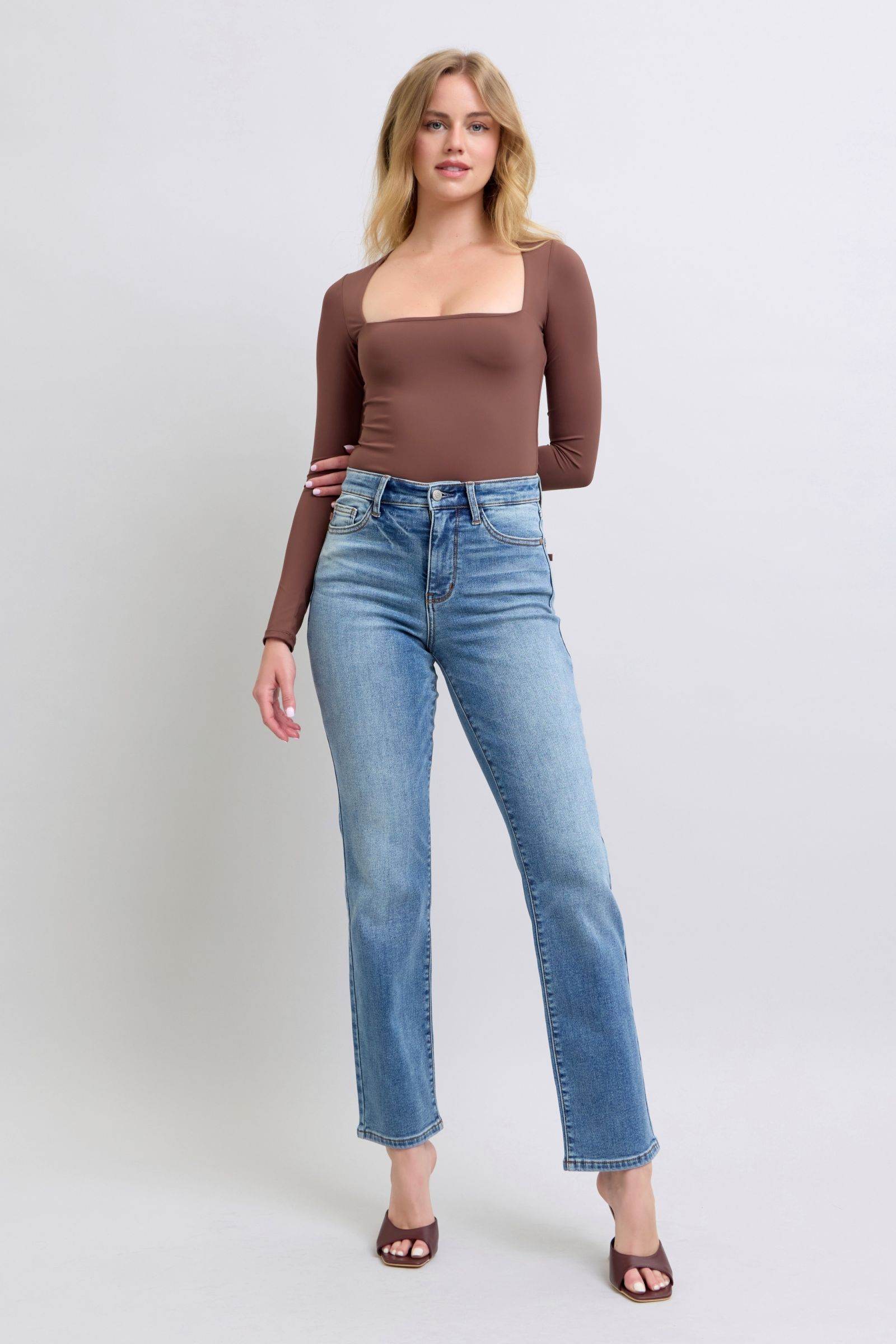 Judy Blue Full Size Run Vintage Wash Thermal Straight Jeans - Delanoir