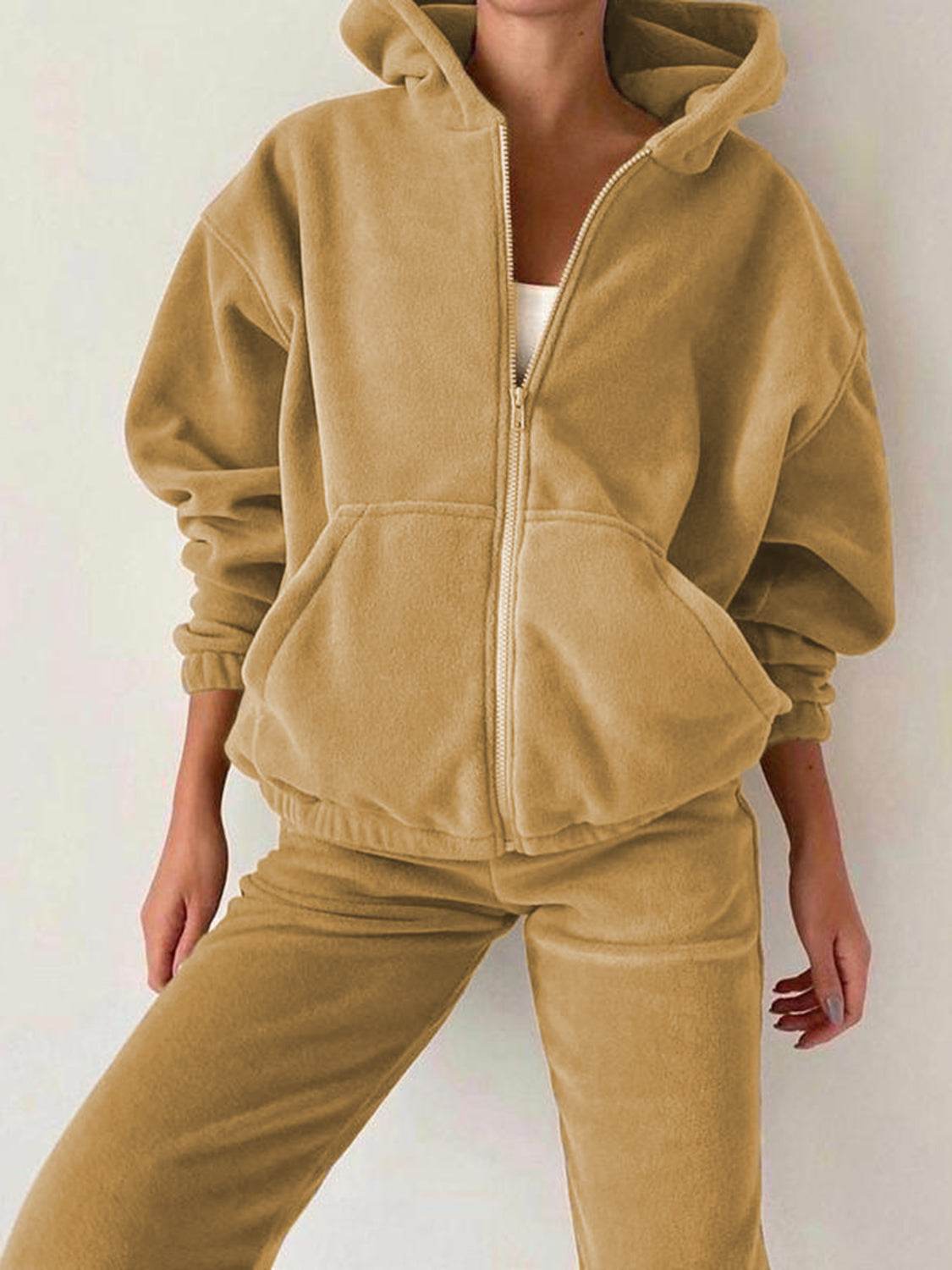 Zip Up Long Sleeve Hoodie and Joggers Set - Delanoir