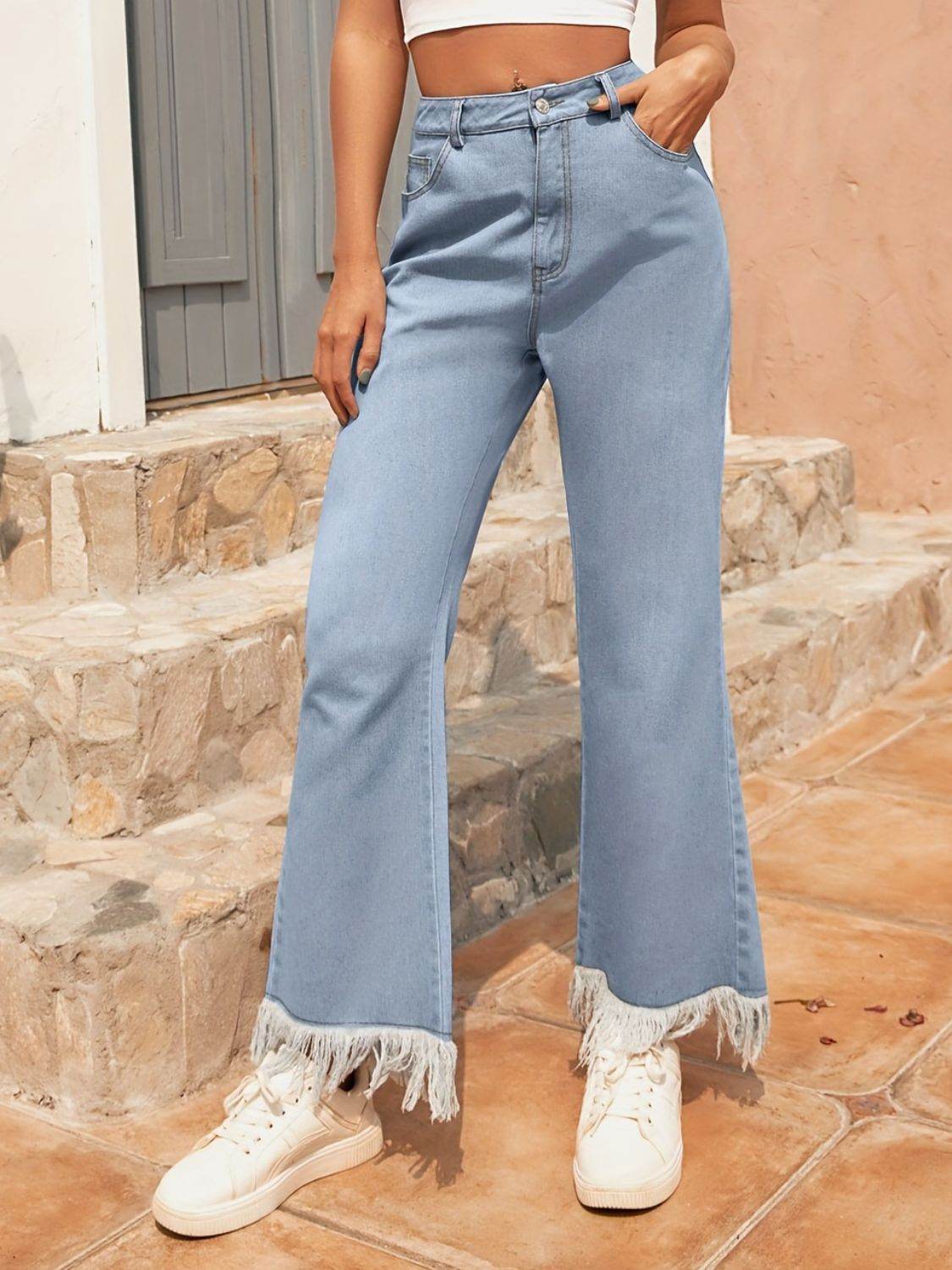 Raw Hem Bootcut Jeans with Pockets - Delanoir