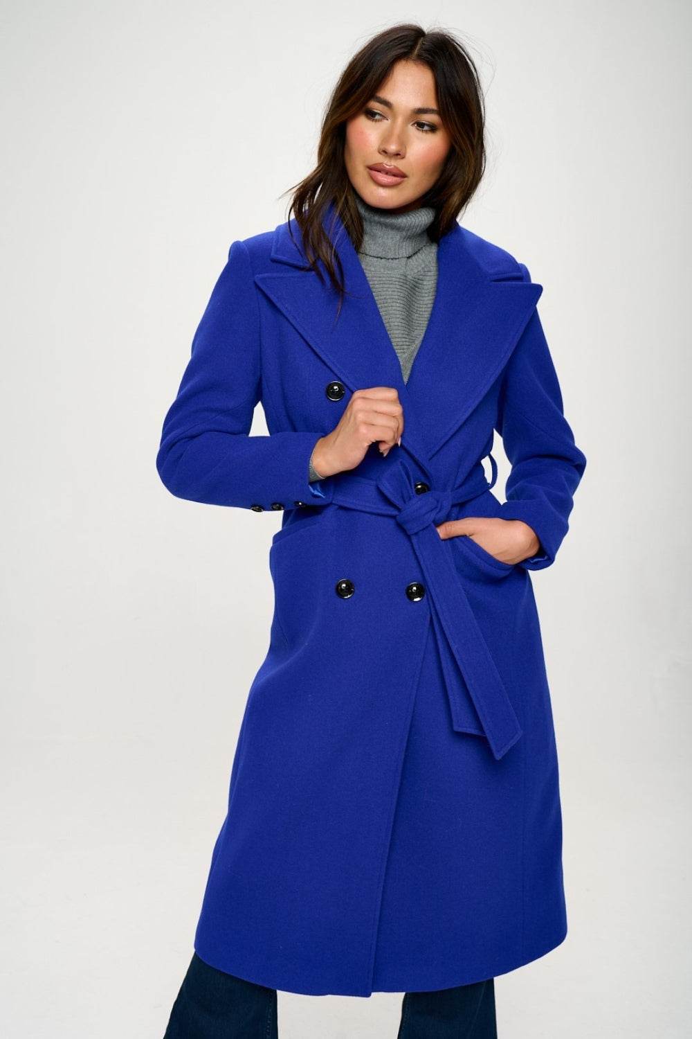 Coalition LA Double-Breasted Longline Coat with Belt - Delanoir