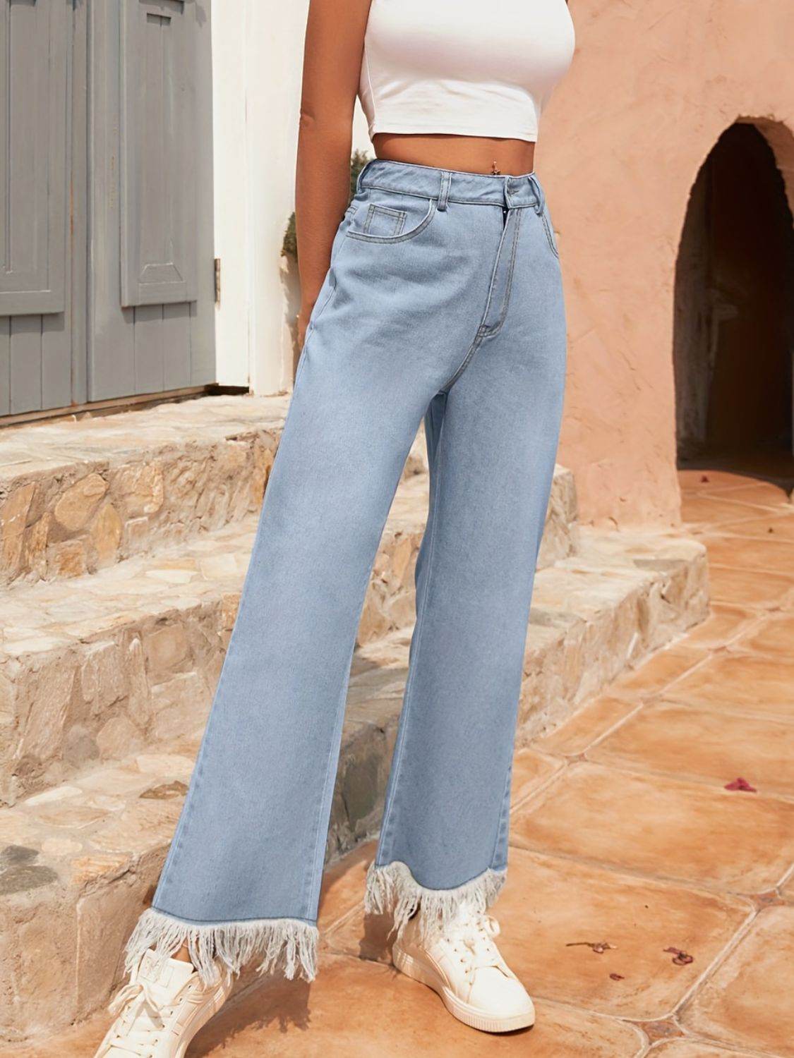 Raw Hem Bootcut Jeans with Pockets - Delanoir
