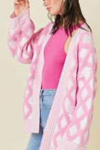 Geometric Open Front Long Sleeve Cardigan - Delanoir