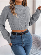 Cable-Knit Round Neck Cropped Sweater - Delanoir