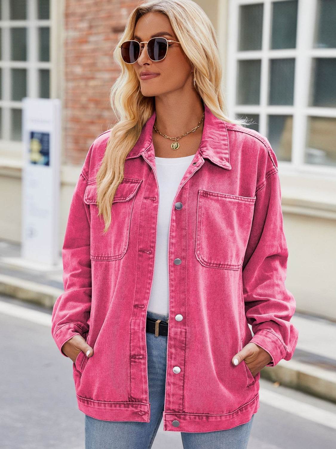 Button Up Denim Jacket with Pockets - Delanoir