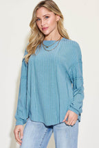 Basic Bae Full Size Ribbed Round Neck Long Sleeve T-Shirt - Delanoir