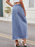 Slit Asymmetrical Waist Denim Skirt - Delanoir