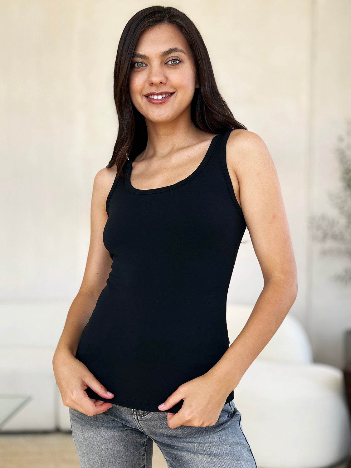 Basic Bae Full Size Square Neck Wide Strap Tank - Delanoir