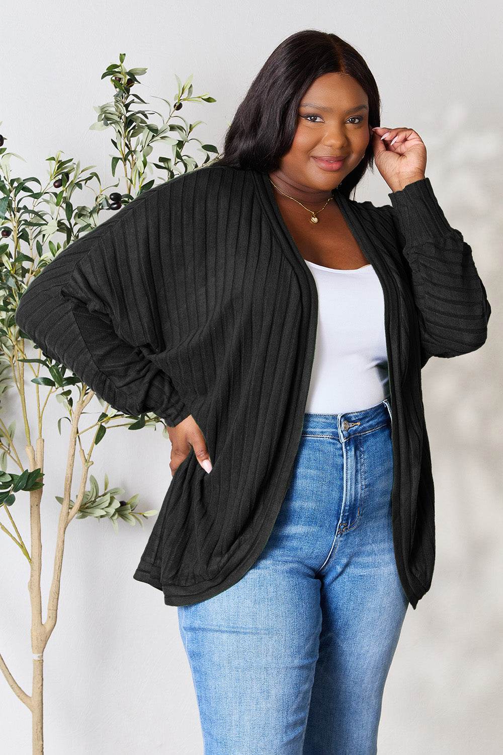 Basic Bae Full Size Ribbed Cocoon Cardigan - Delanoir