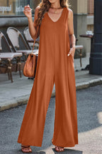 Full Size V-Neck Wide Strap Jumpsuit - Delanoir