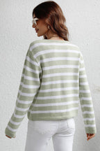 Striped Button Down Long Sleeve Cardigan - Delanoir