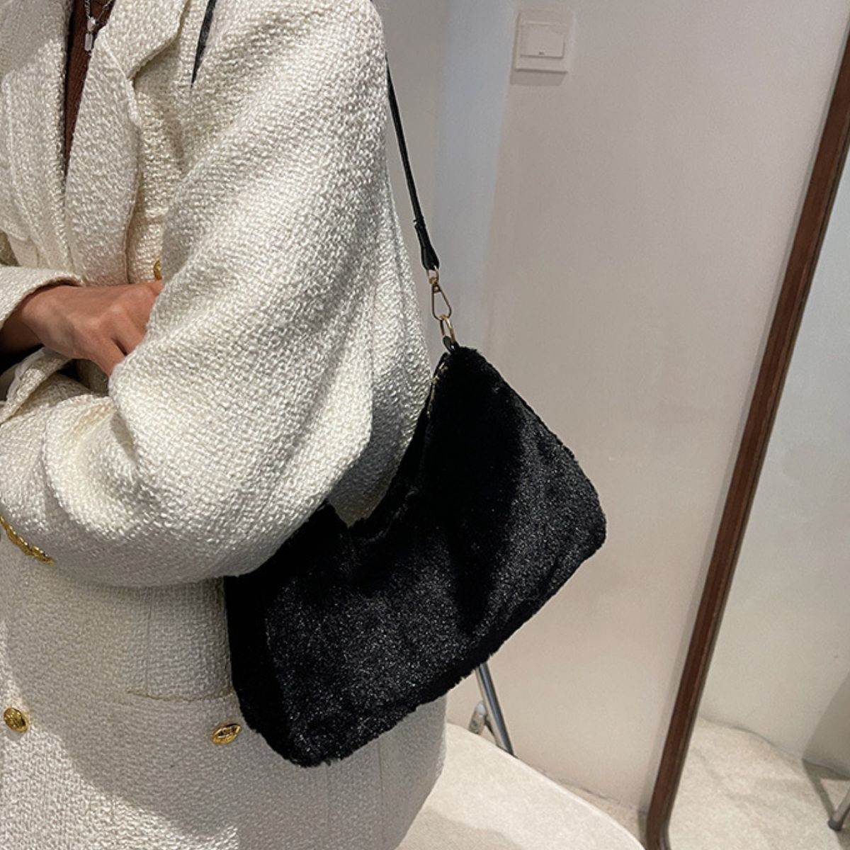 Faux Fur Removable Strap Shoulder Bag - Delanoir