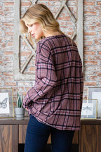 Heimish Full Size Plaid V-Neck Long Sleeve Top - Delanoir