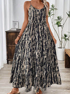 Printed Scoop Neck Maxi Cami Dress - Delanoir