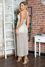 Crochet Flower Halter Neck Knit Dress - Delanoir