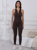 Half Zip Wide Strap Active Jumpsuit - Delanoir