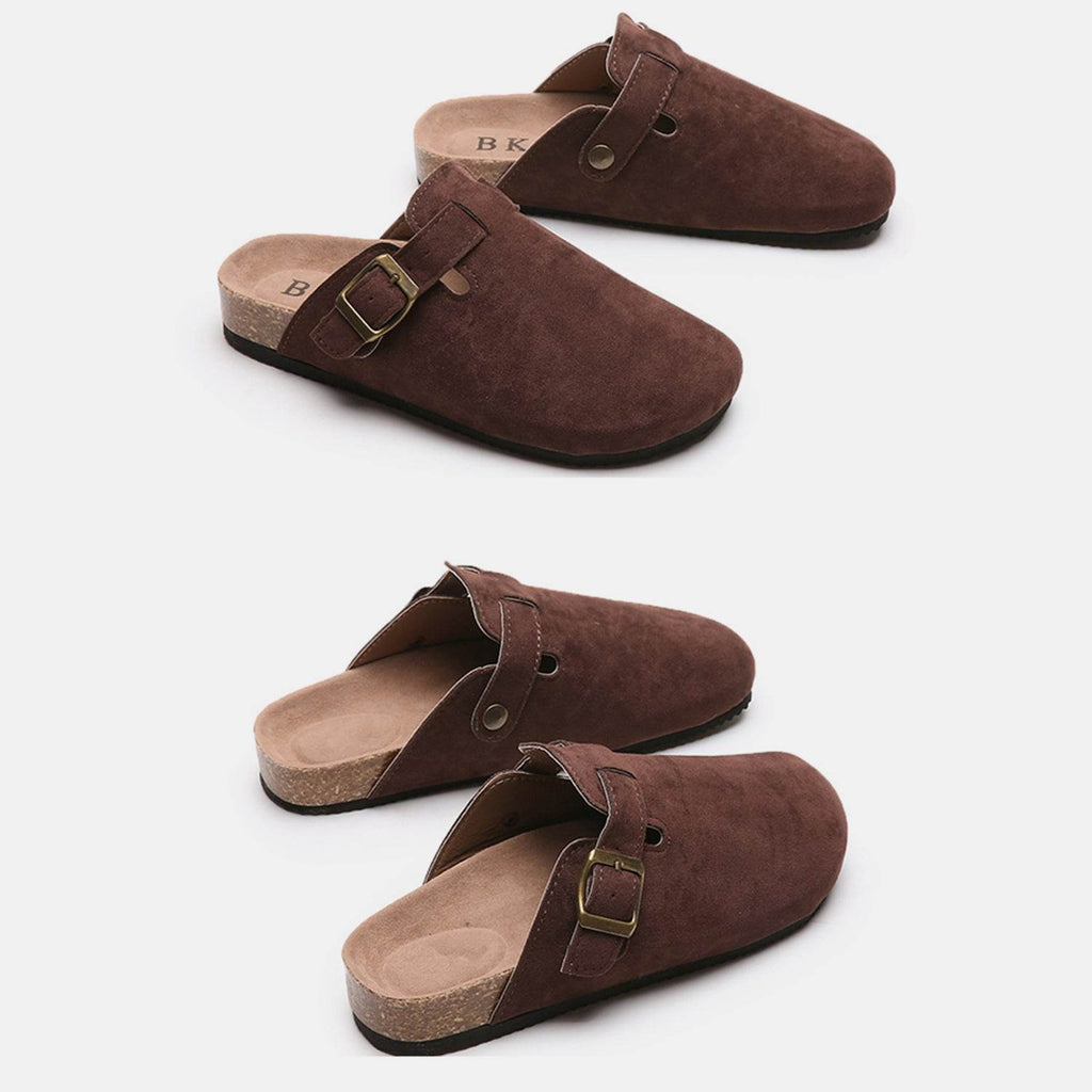 Suede Closed Toe Buckle Slide - Delanoir