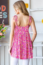 Heimish Full size Floral Tie Shoulder Tiered Cami - Delanoir
