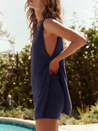 Mandy Side Slit Round Neck Tank and Shorts Sweater Set - Delanoir