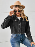 Button Up Long Sleeve Denim Jacket - Delanoir
