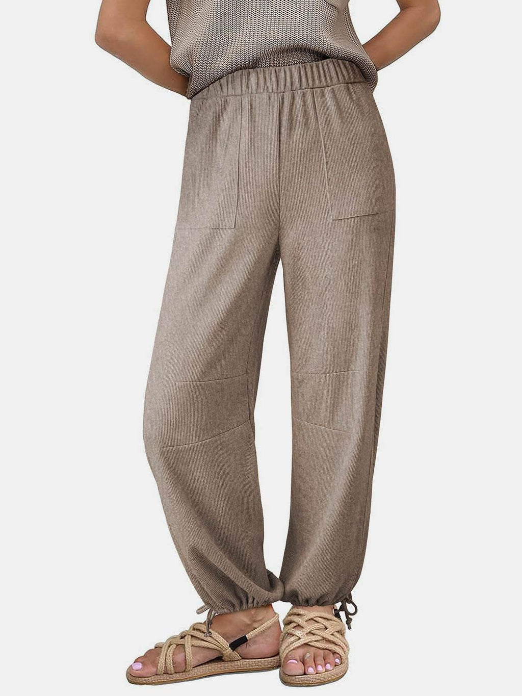 Drawstring Elastic Waist Joggers - Delanoir