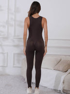 Half Zip Wide Strap Active Jumpsuit - Delanoir