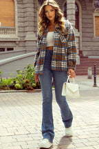 Plaid Collared Neck Jacket with Chest Pockets - Delanoir