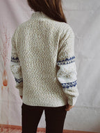 Geometric Mock Neck Dropped Shoulder Sweater - Delanoir