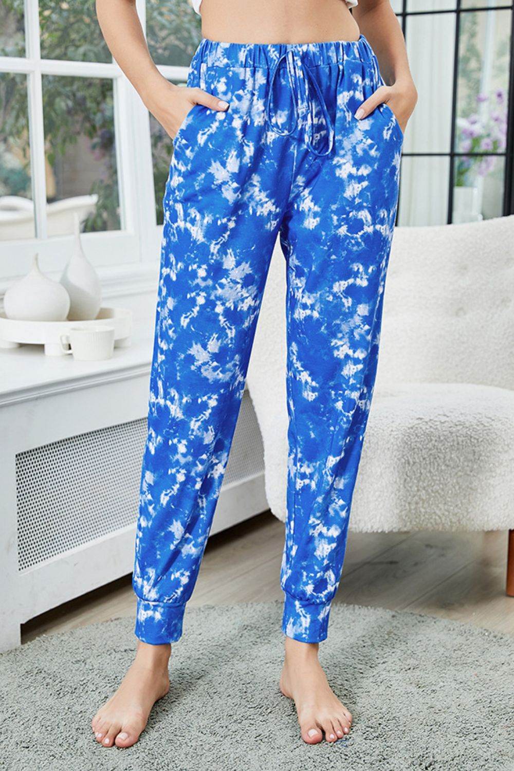 Shiny Tie-Dye Drawstring Waist Joggers with Pockets - Delanoir