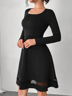 Square Neck Long Sleeve Mini Dress - Delanoir