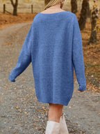 V-Neck Dropped Shoulder Sweater Dress - Delanoir
