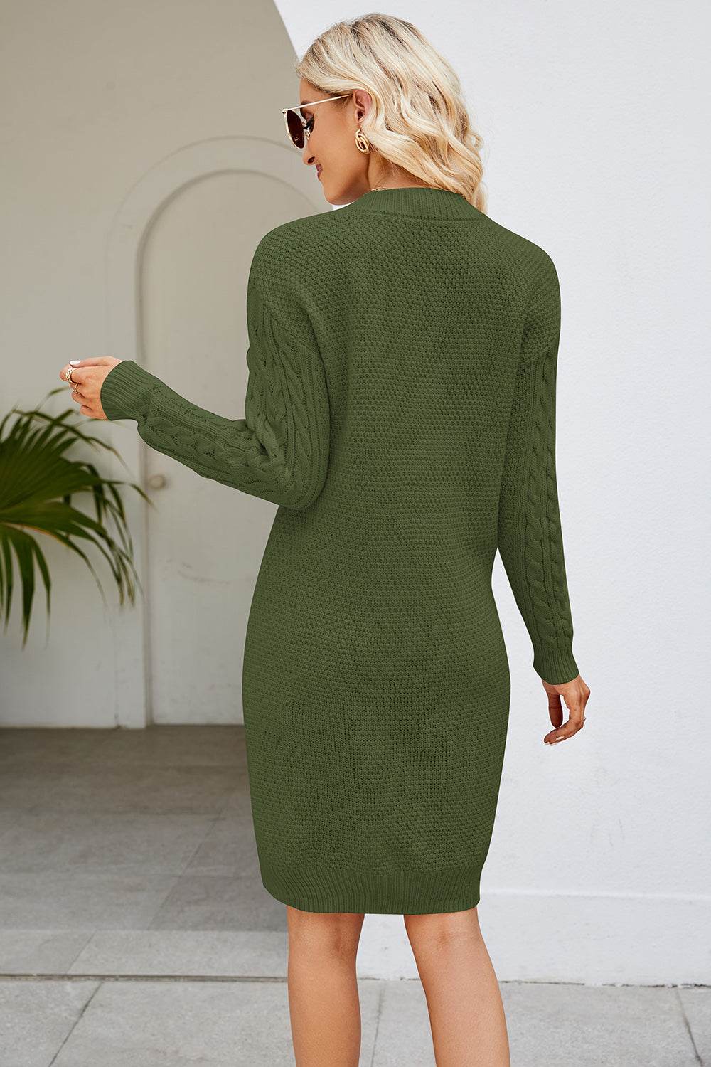 Cable-Knit Long Sleeve Sweater Dress - Delanoir