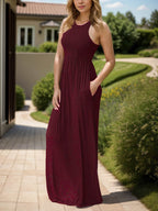 Pocketed Round Neck Sleeveless Dress - Delanoir