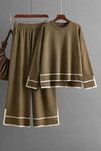 High-Low Round Neck Top and Pants Sweater Set - Delanoir