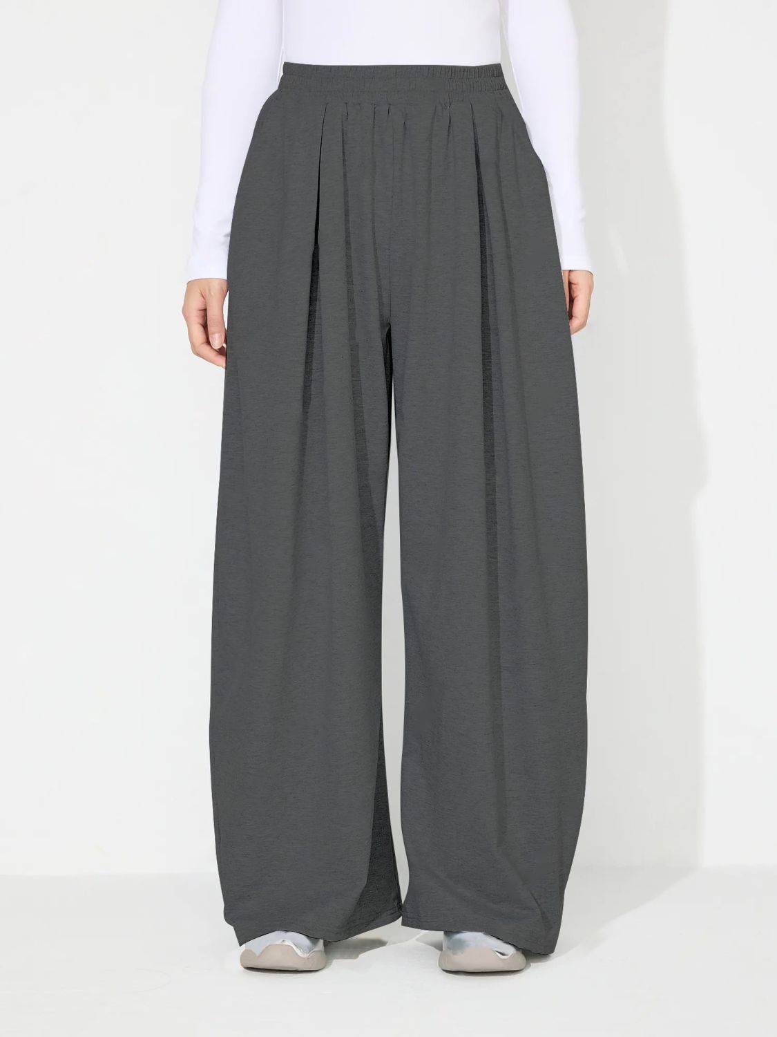 Elastic Waist Wide Leg Pants with Pockets - Delanoir