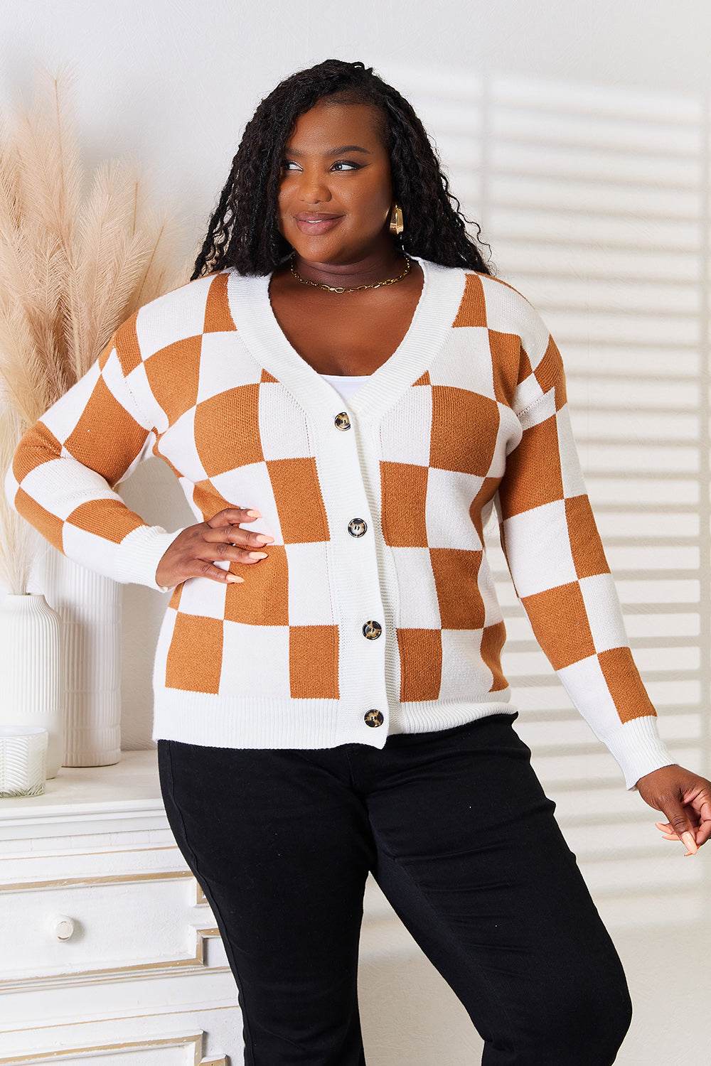 Angel Wings Double Take Button-Up V-Neck Dropped Shoulder Cardigan - Delanoir