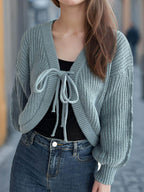 Tied Dropped Shoulder Long Sleeve Cardigan - Delanoir