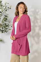 Basic Bae Full Size Ribbed Open Front Cardigan with Pockets - Delanoir