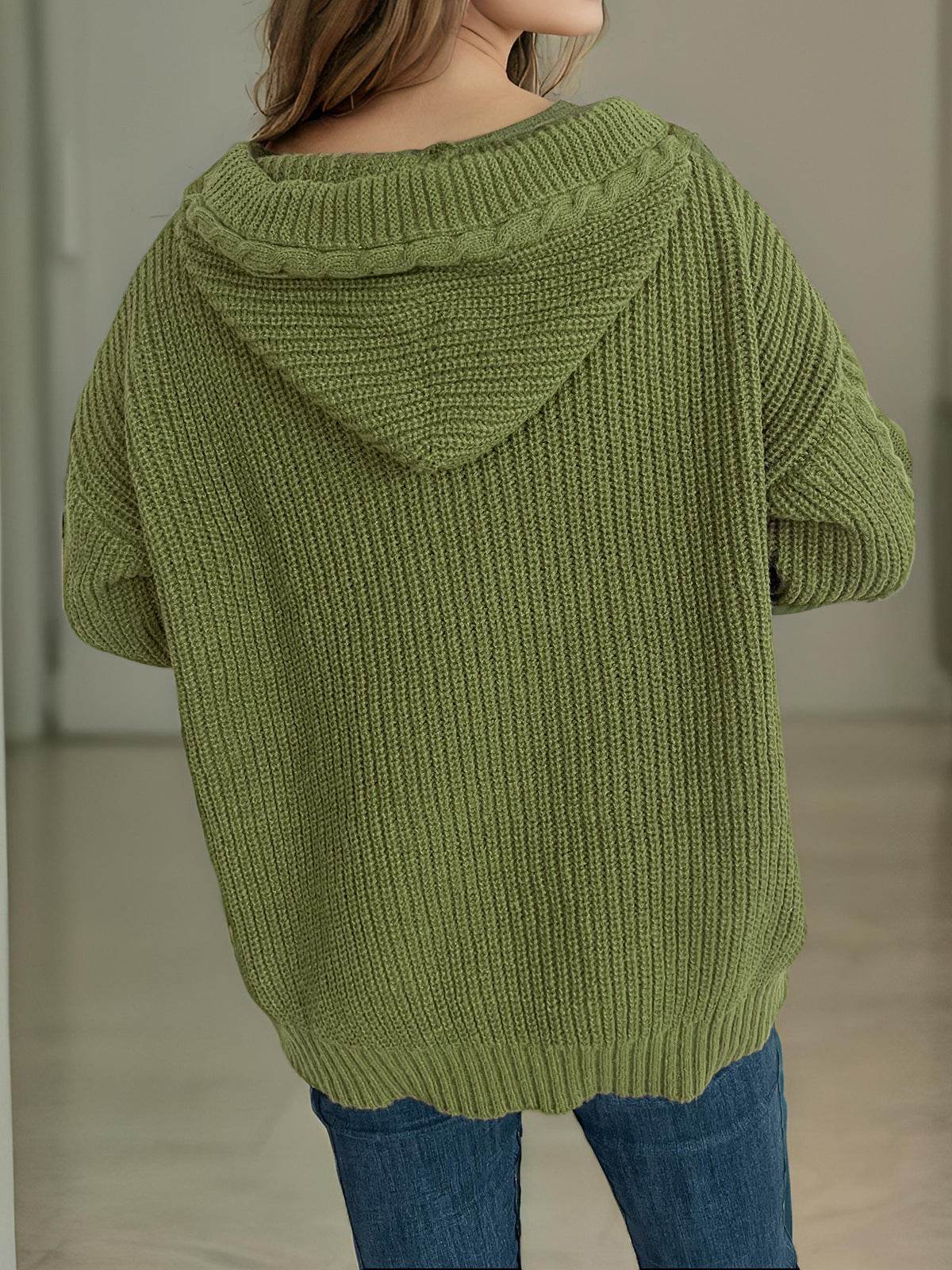 Cable-Knit Long Sleeve Hooded Cardigan - Delanoir