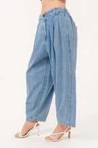 And The Why Elastic Back Pleated Baggy Jeans - Delanoir