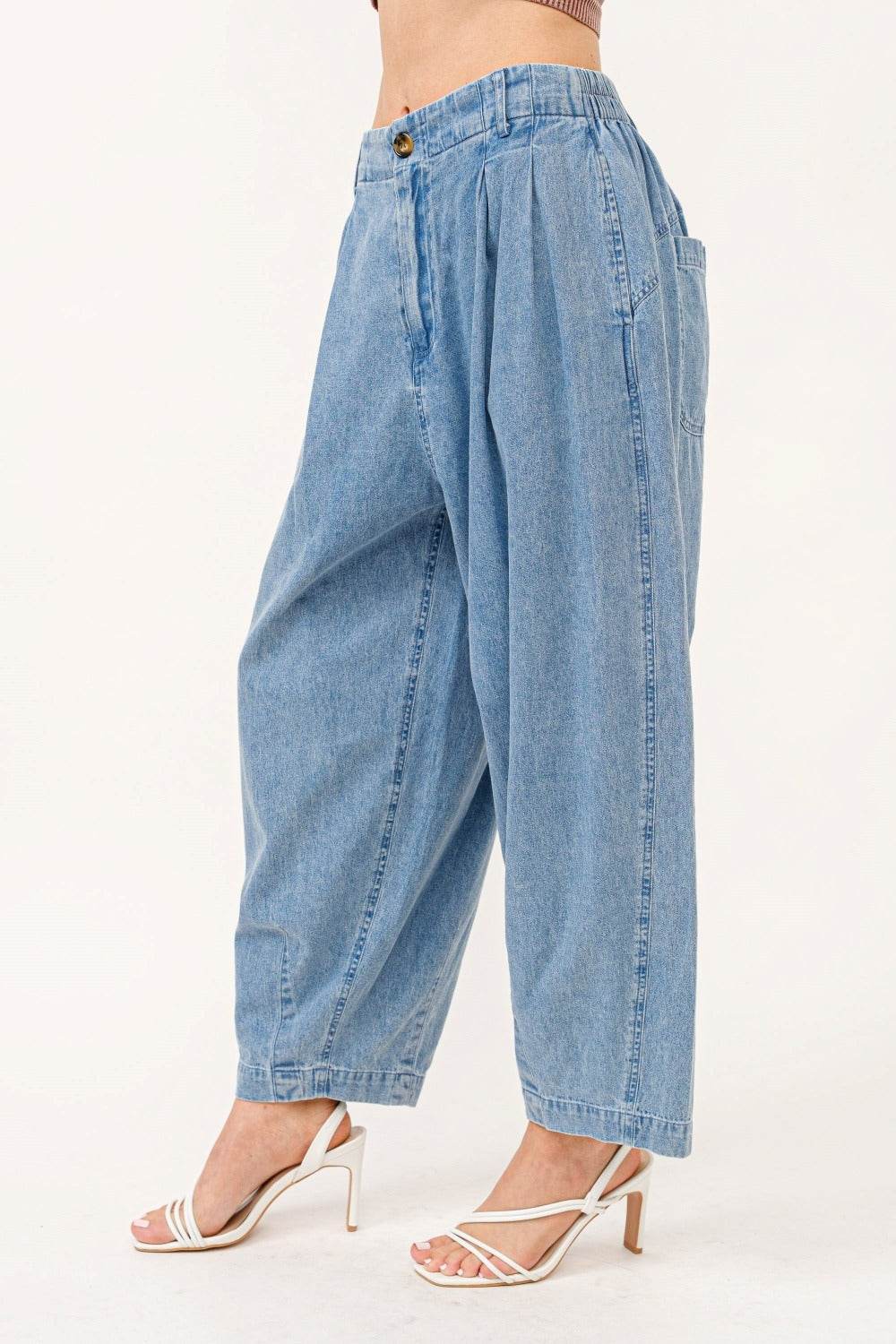 And The Why Elastic Back Pleated Baggy Jeans - Delanoir