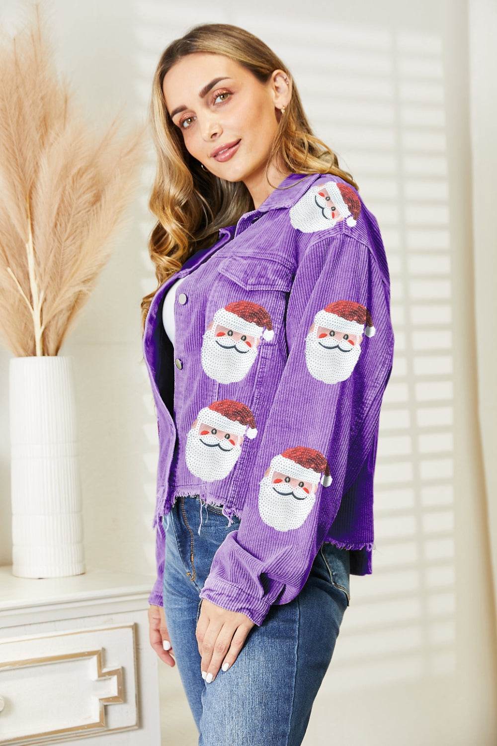 Santa Sequin Raw Hem Jacket - Delanoir