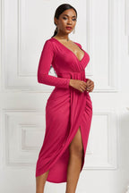 High-low Ruched Surplice Long Sleeve Dress - Delanoir