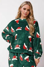 Christmas Hat Pattern Round Neck Long Sleeve Top and Pants Set - Delanoir