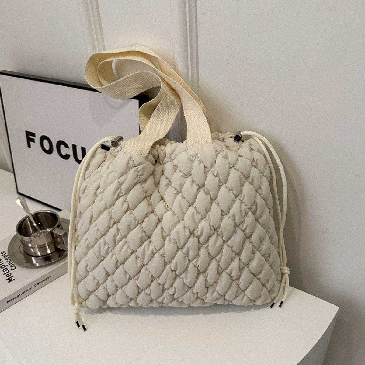Drawstring Bubble Texture Tote Bag - Delanoir